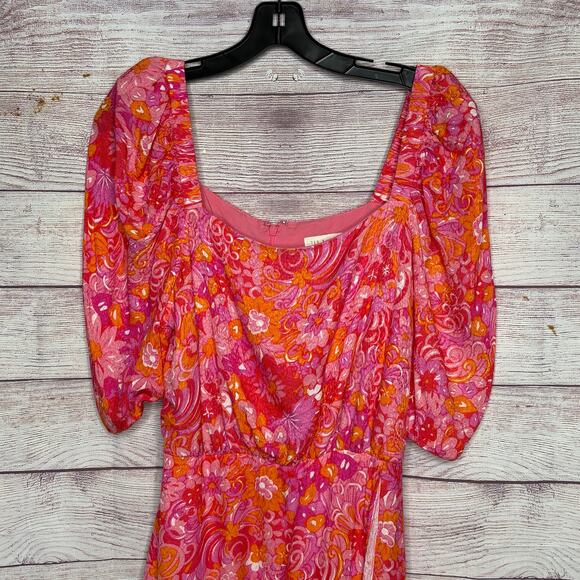 Ted Baker Pink Beth Floral Spring Square Neck Puff Sleeve Faux Wrap Mini Dress 4 - Picture 13 of 14